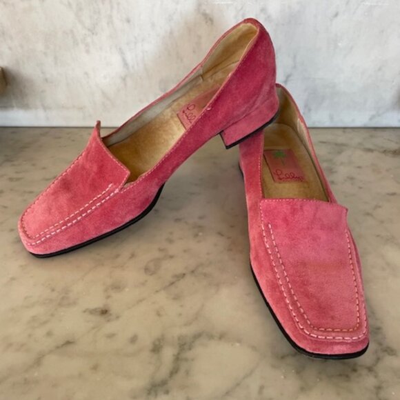 LILLY PULITZER Vintage Pink Label Pink Suede Loafers 6B - Picture 1 of 16